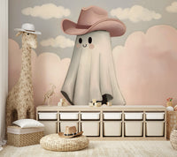 The character is a classic white ghost, like a sheet.
