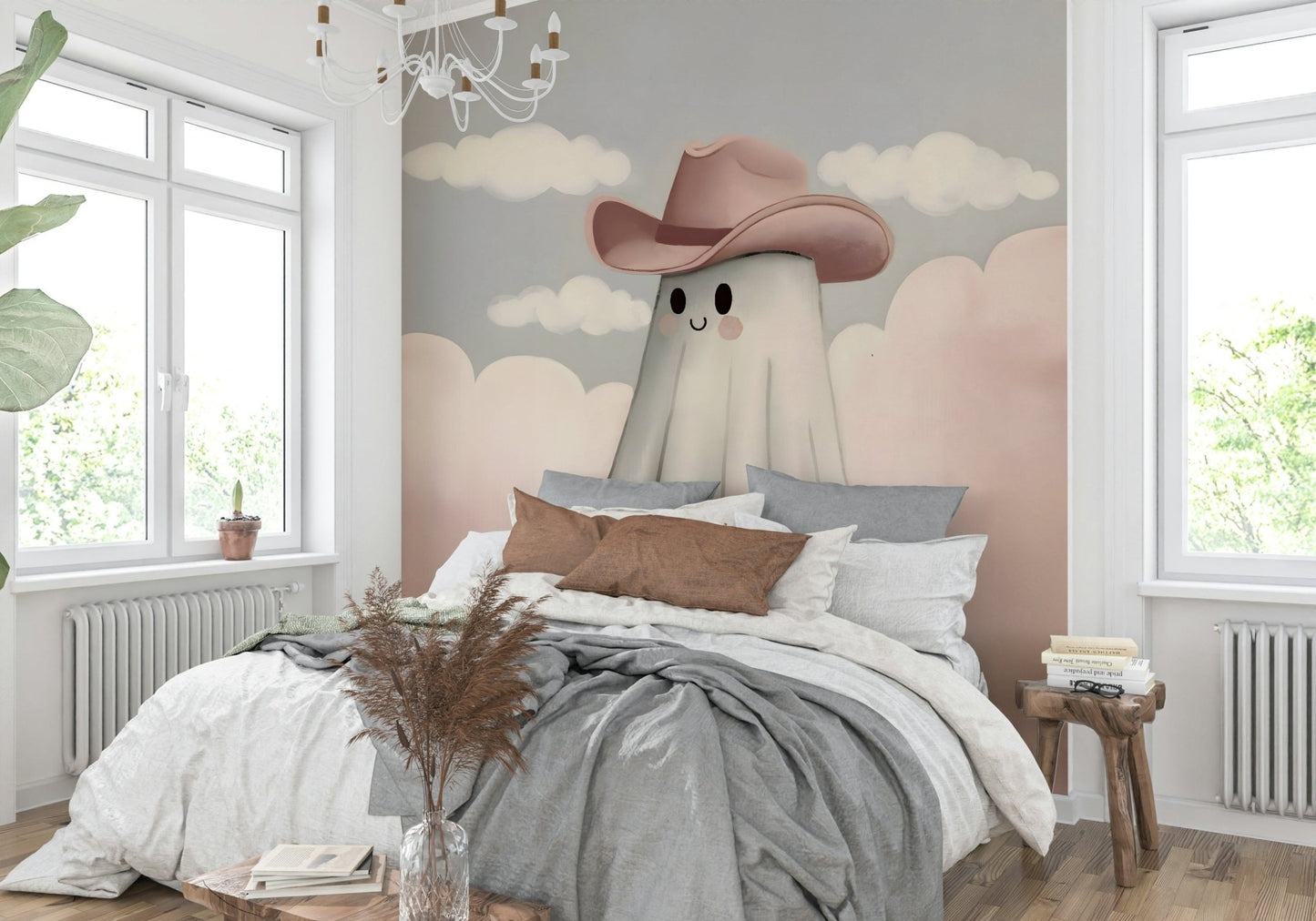 It has simple black ovals for eyes.
