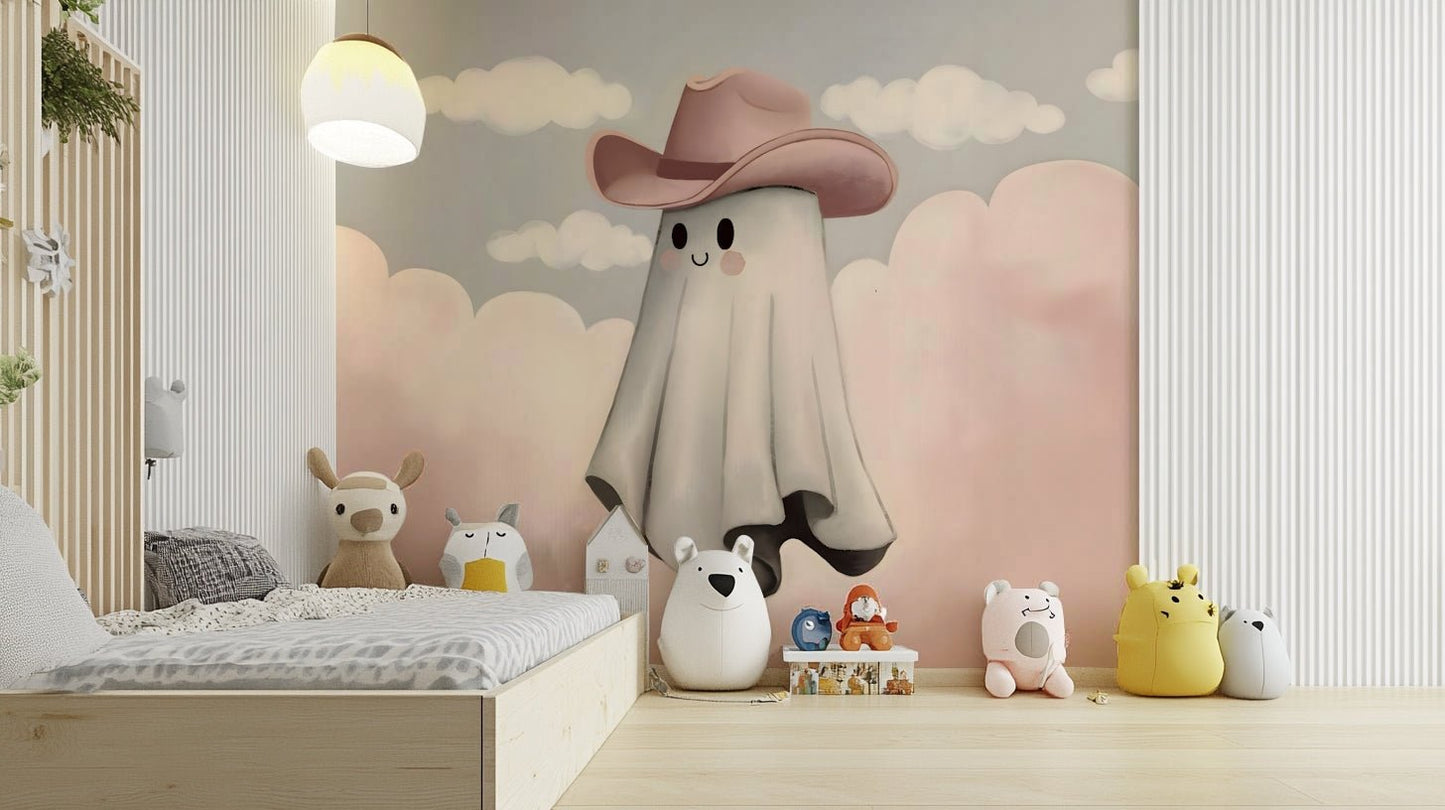 The mural features a single, large character in the center.
