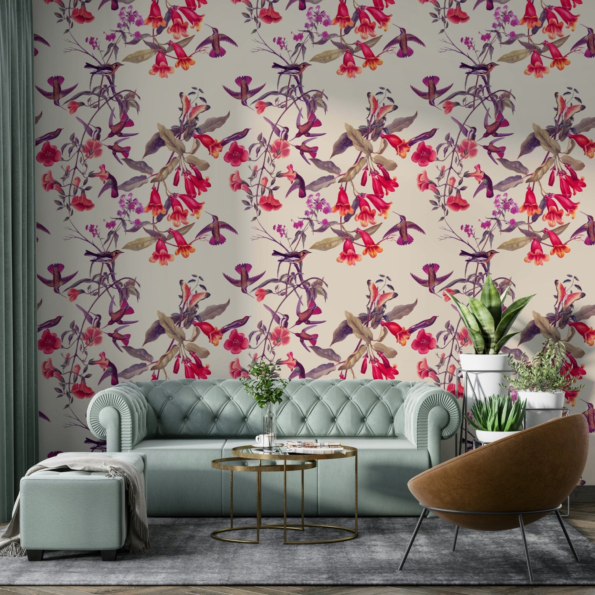 A contemplative flower pattern wallpaper mural for a feature wall.

