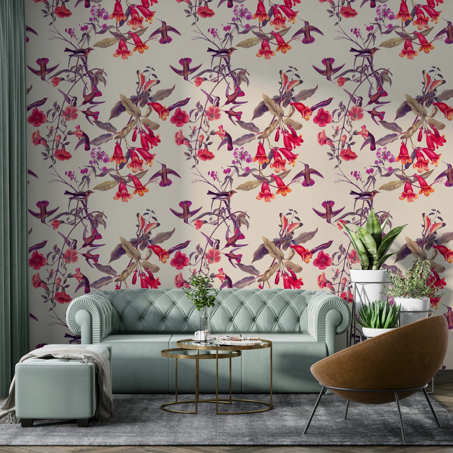 A contemplative flower pattern wallpaper mural for a feature wall.

