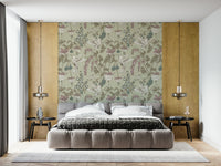 An artistic soft focus aviary mural on minimalist wallpaper.