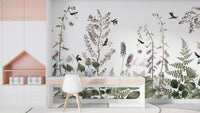 Hummingbird Hedge wallpaper featuring floral greenery