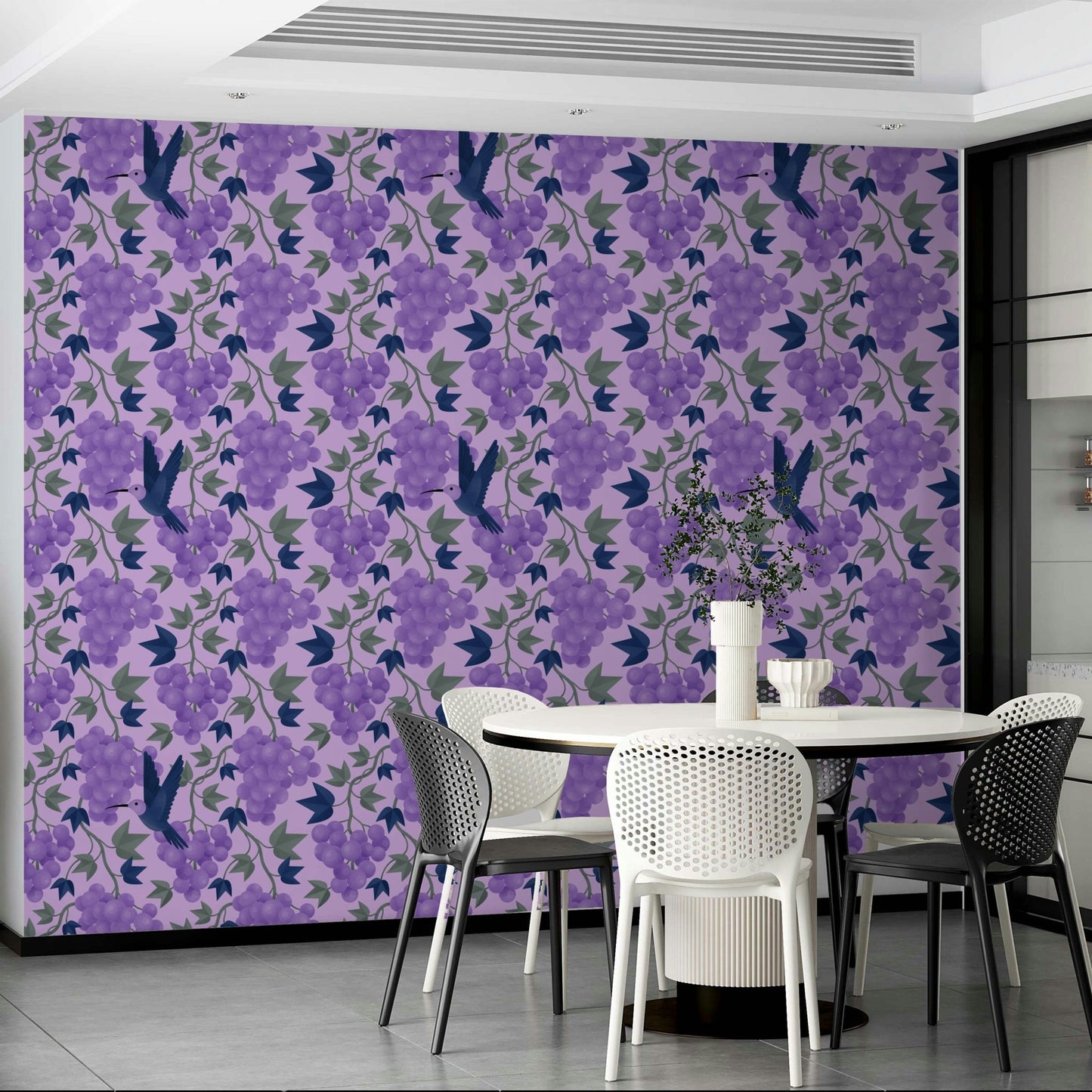 Illustrated grapes and bird wall design

