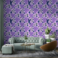 Mural wallpaper featuring grapes and bird pattern

