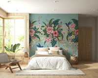 Jungle style hummingbird wallpaper mural for a creative workspace