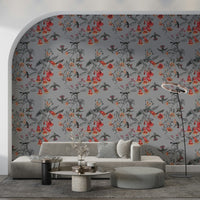 Textured look Hummingbird's Song Wallpaper for a cozy reading nook.