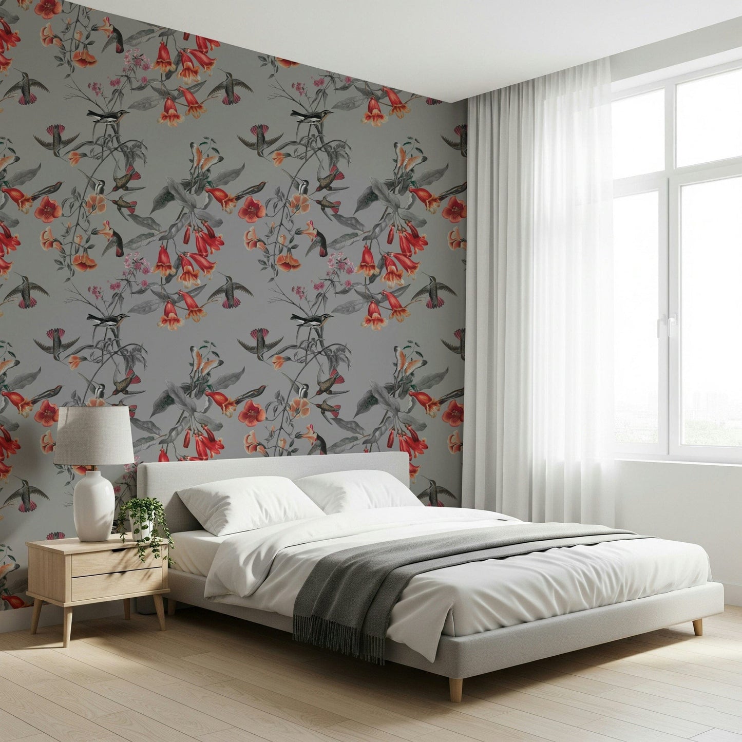 Detailed nature inspired wall mural used as a lounge feature wall.