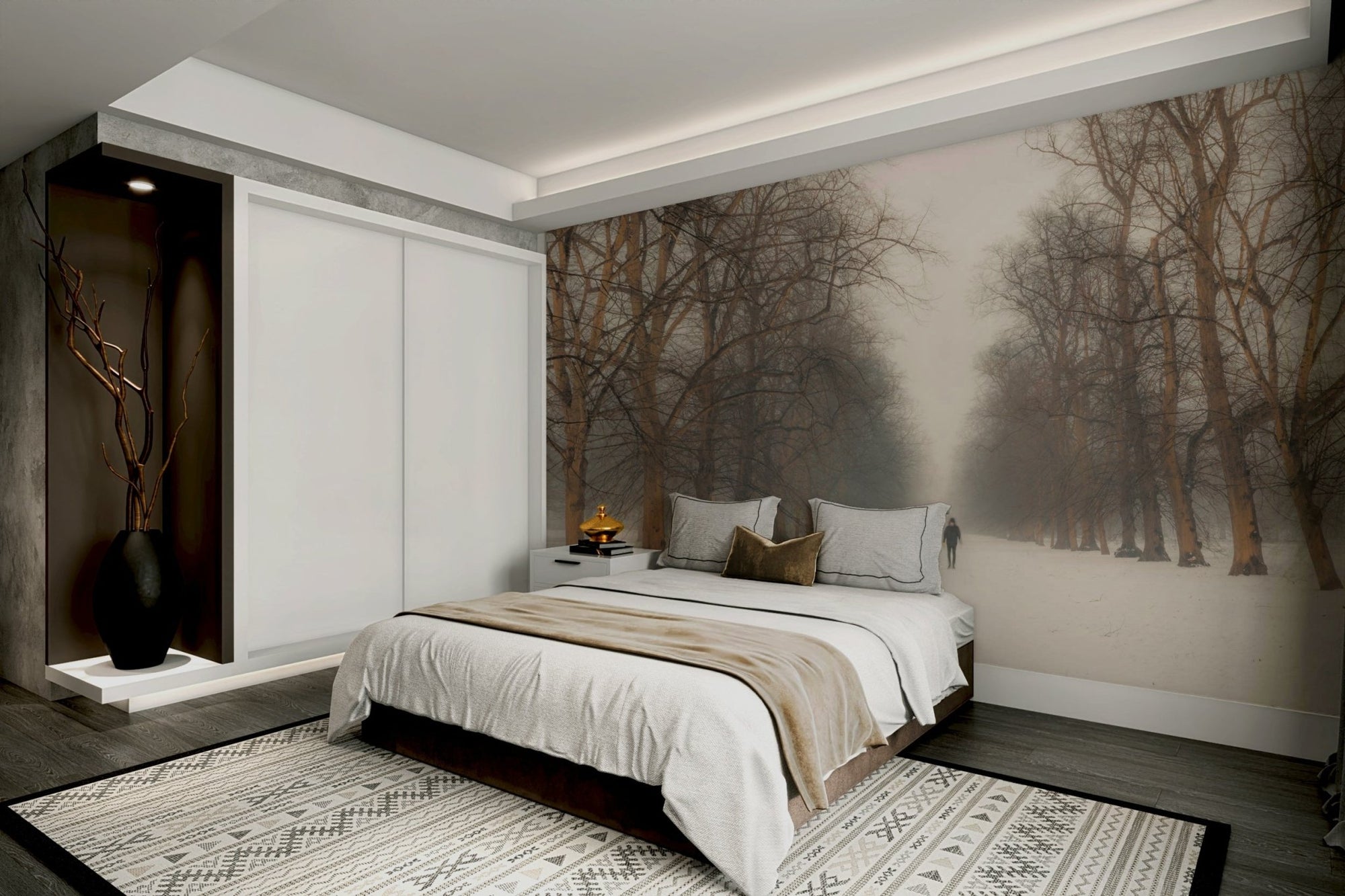 Hyde Park wall mural showing a snowy tree-lined avenue fading into fog GD5004
