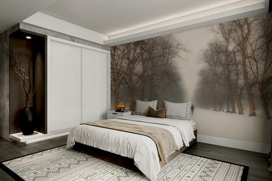 Hyde Park wall mural showing a snowy tree-lined avenue fading into fog GD5004
