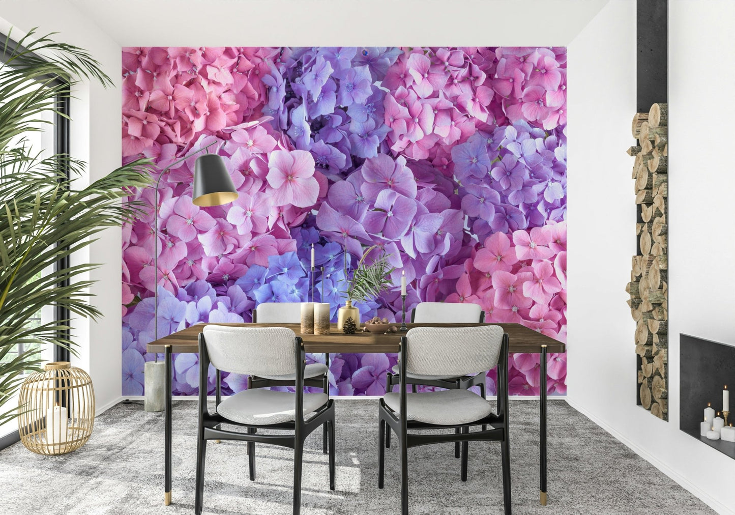 Botanical wall mural for a professional office with minimalist décor.