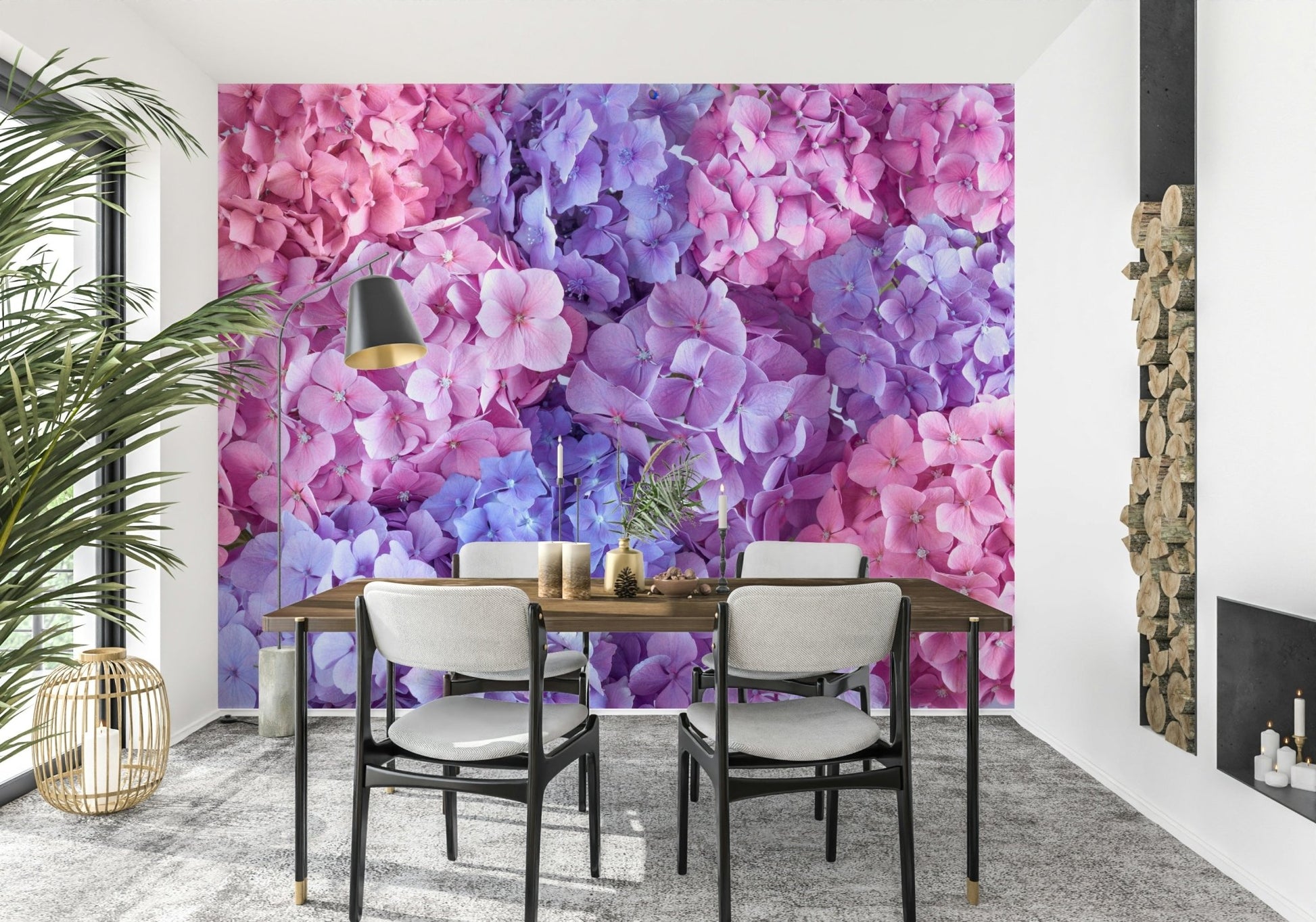 Botanical wall mural for a professional office with minimalist décor.