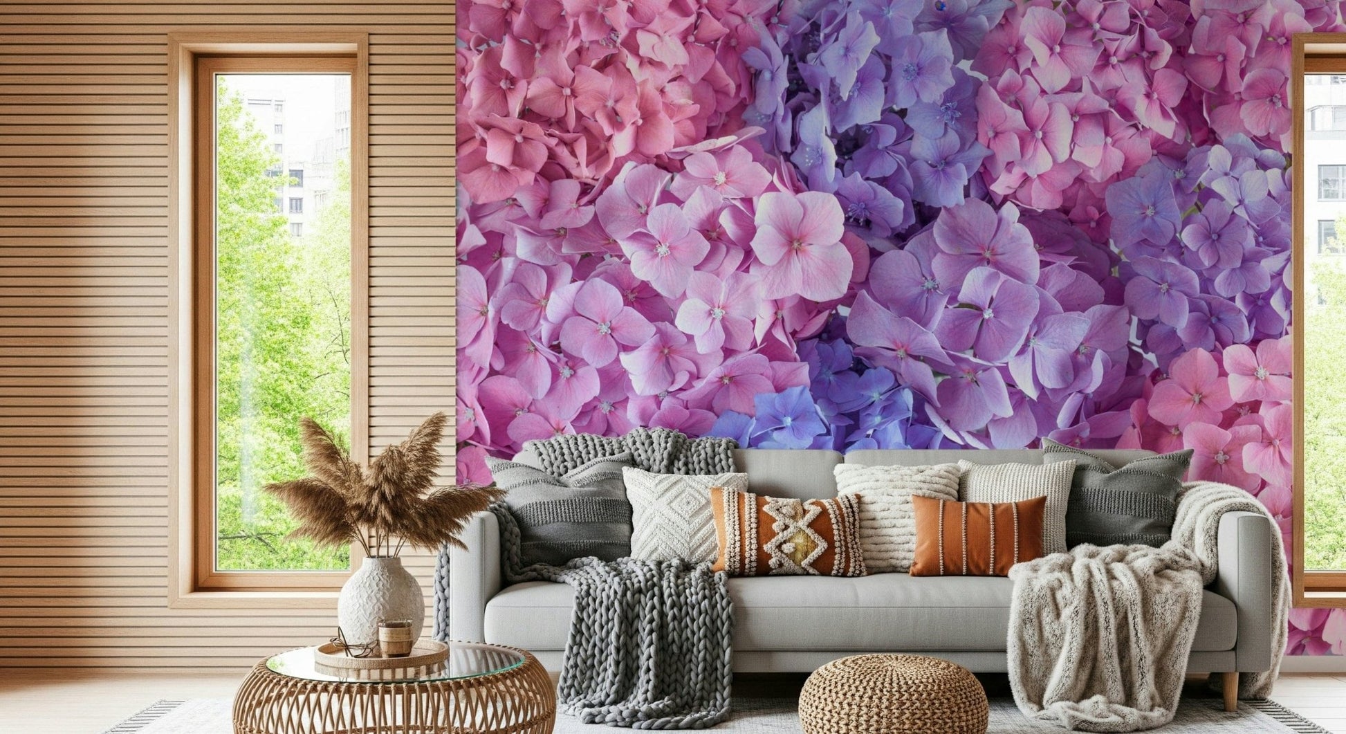 High-quality Hydrangea Hues wall mural for a luxury residence wall.