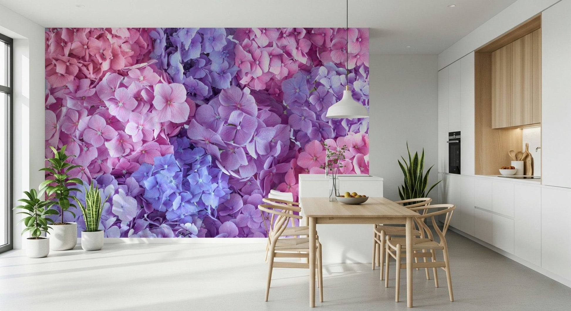 Detailed flower cluster wall mural for a serene home office workspace.