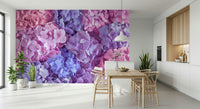 Detailed flower cluster wall mural for a serene home office workspace.