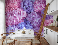 Hydrangea Hues wallpaper for a peaceful guest room feature wall.