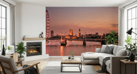A compact family room takes on depth with Iconic London at Dusk Wall Mural
