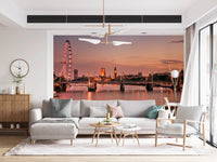 Soft daylight meets Iconic London at Dusk Wall Mural in this open living space