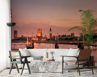 This Dining corner feels richer with Iconic London at Dusk Wall Mural across the wall