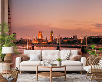 A closer wall view shows Iconic London at Dusk Wall Mural with river and landmarks