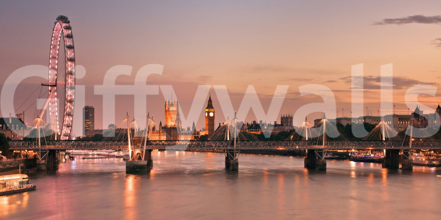 Evening city scene in Iconic London at Dusk Wall Mural with river reflections