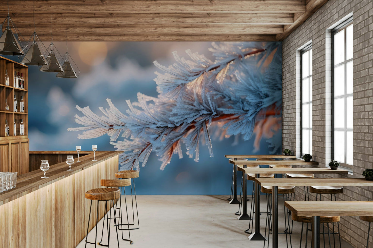 A peaceful modern abstract mural on decorative wallpaper.