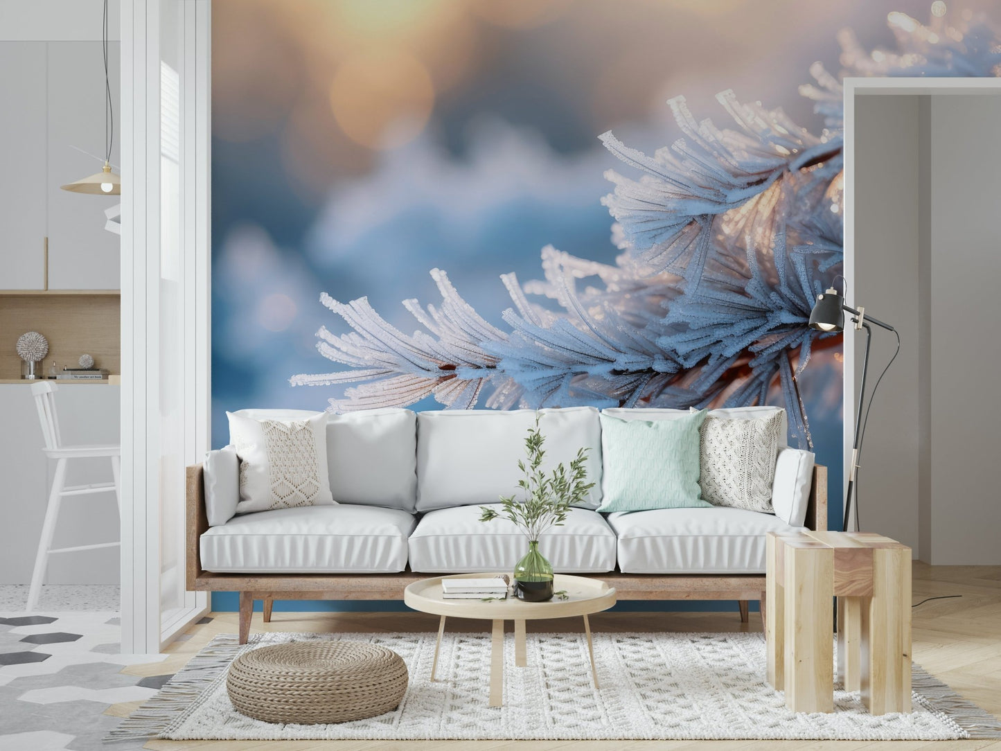 A graceful subtle texture wall mural in cool, tranquil tones.