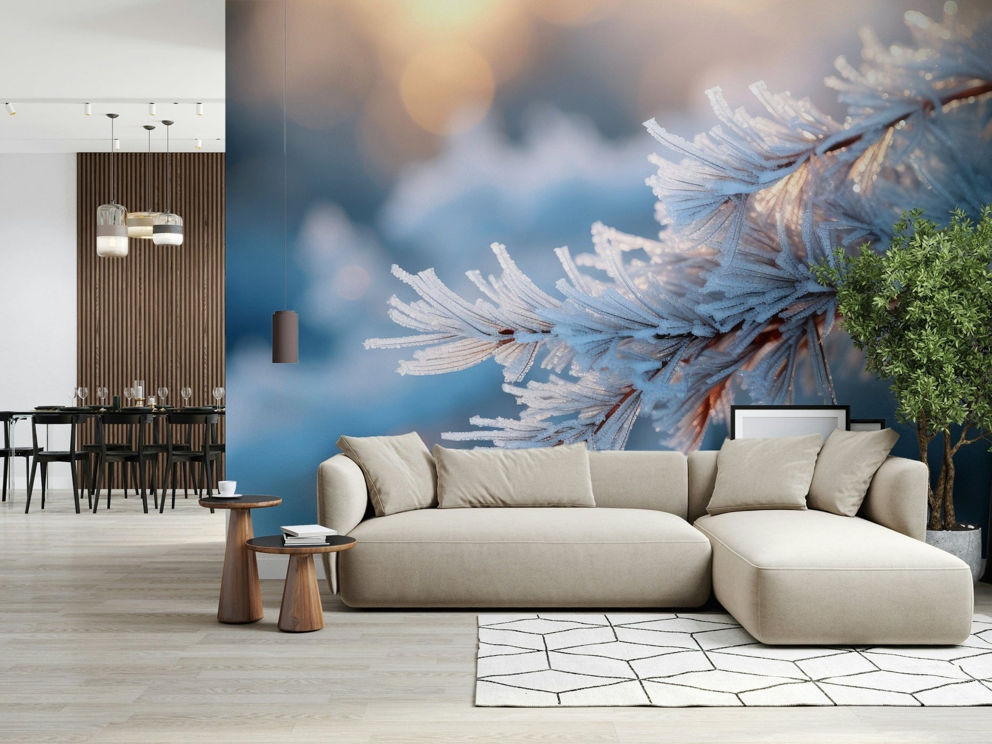 An artistic soft focus mural on minimalist wallpaper.