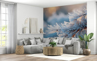 A serene flowing design wall mural for your decor in white and blue.