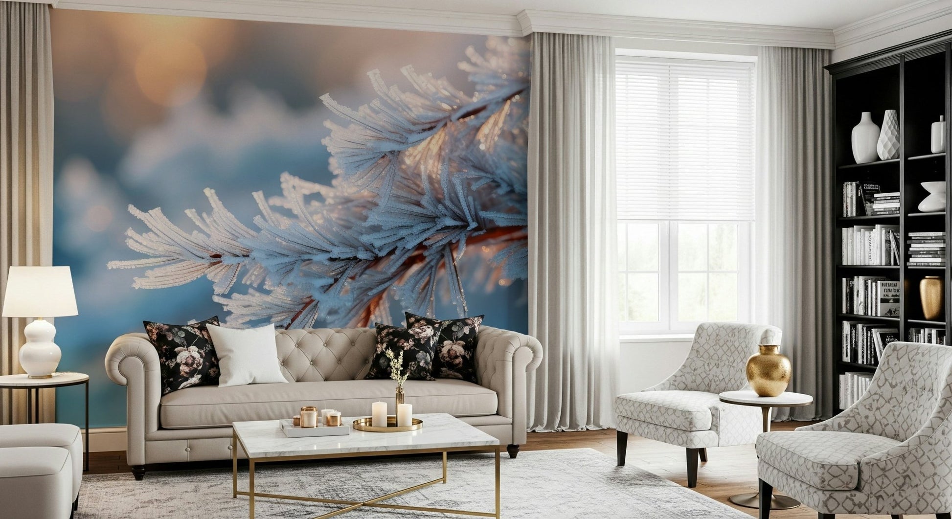 A beautiful modern art wall mural of delicate lines.