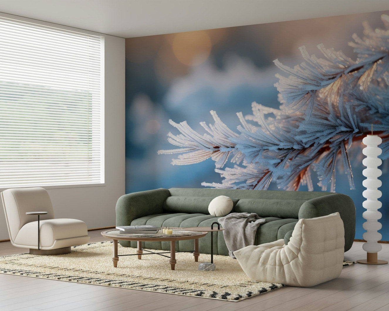 A beautiful abstract icy embrace wallpaper mural with subtle, cool textures.