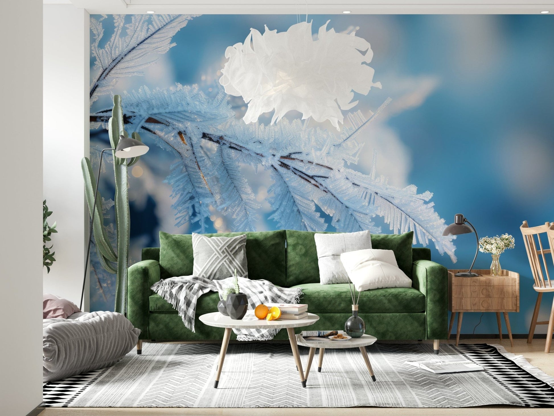 A beautiful modern art wall mural of delicate lines.