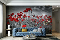 Nature-inspired wall mural of red poppies

