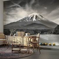 Artistic Japan mural with muted tones and crystal-clear lake., GD1492