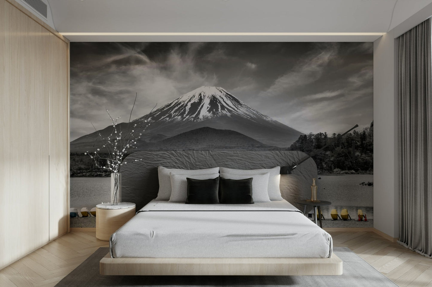 Japanese nature mural showing lake reflections and snow-capped Fuji., GD1492