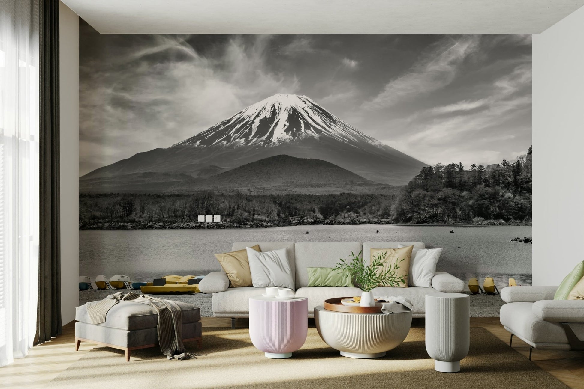 Serene colorkey landscape mural with iconic Japanese scenery., GD1492