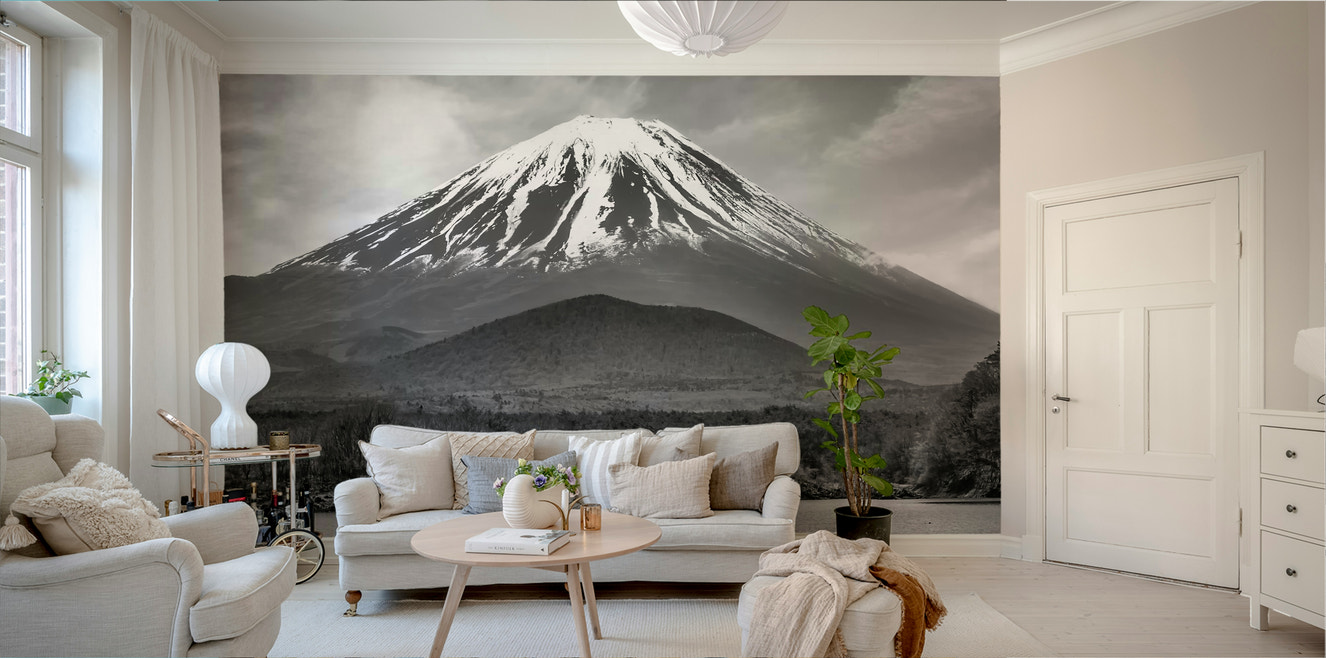 Colorkey wall mural of Mount Fuji reflected in Lake Shoji.

