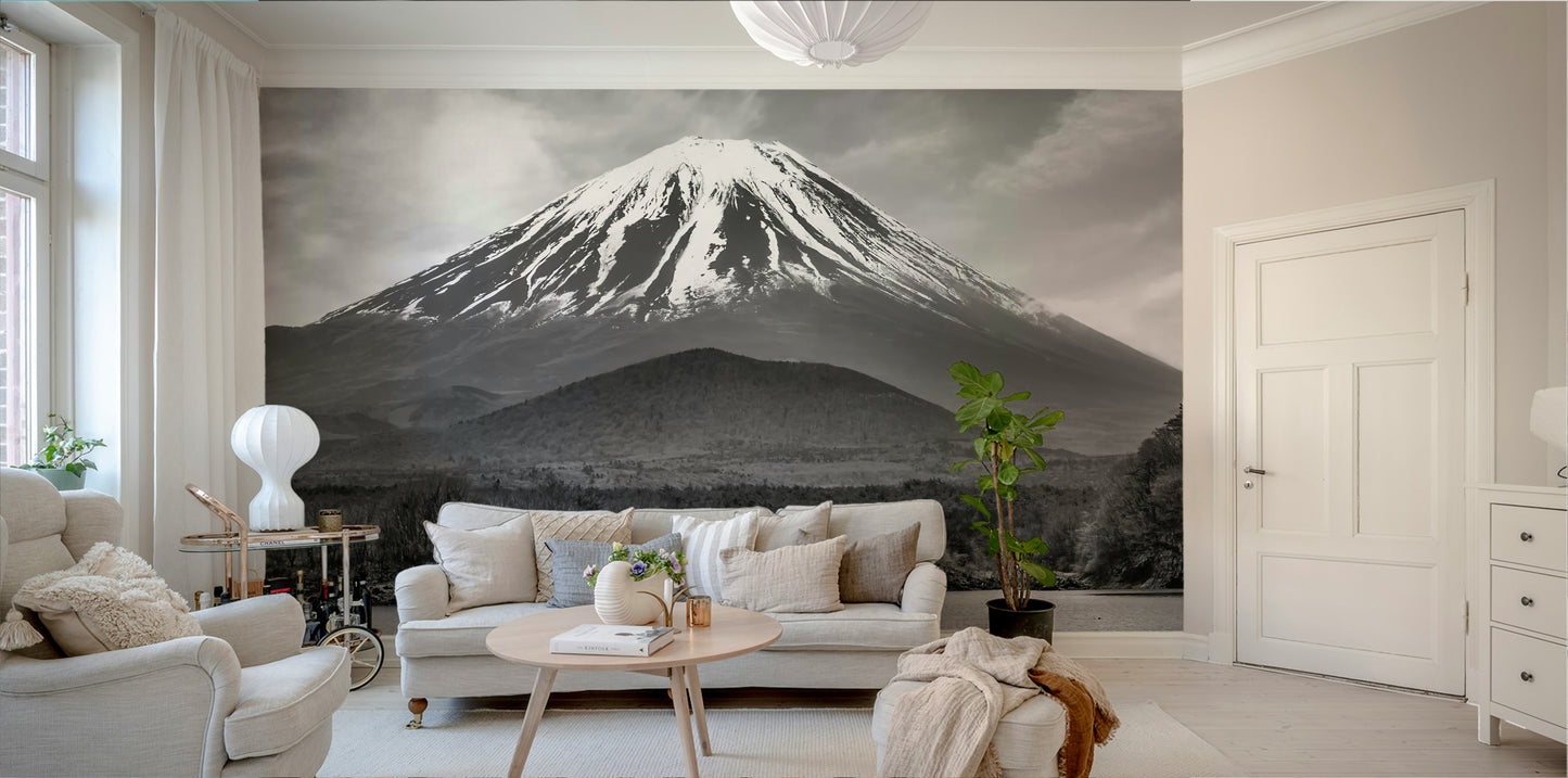 Colorkey wall mural of Mount Fuji reflected in Lake Shoji.

