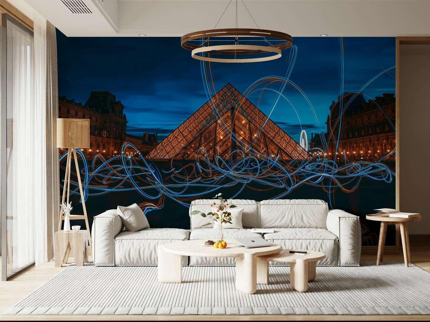 A calming serene view wallpaper mural that defines a space.