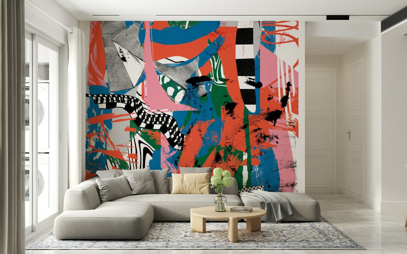 A beautiful abstract art wallpaper mural with dynamic lines.