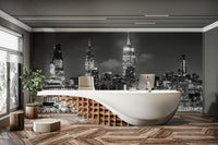Midtown Manhattan skyline with Little Island monochrome mural

