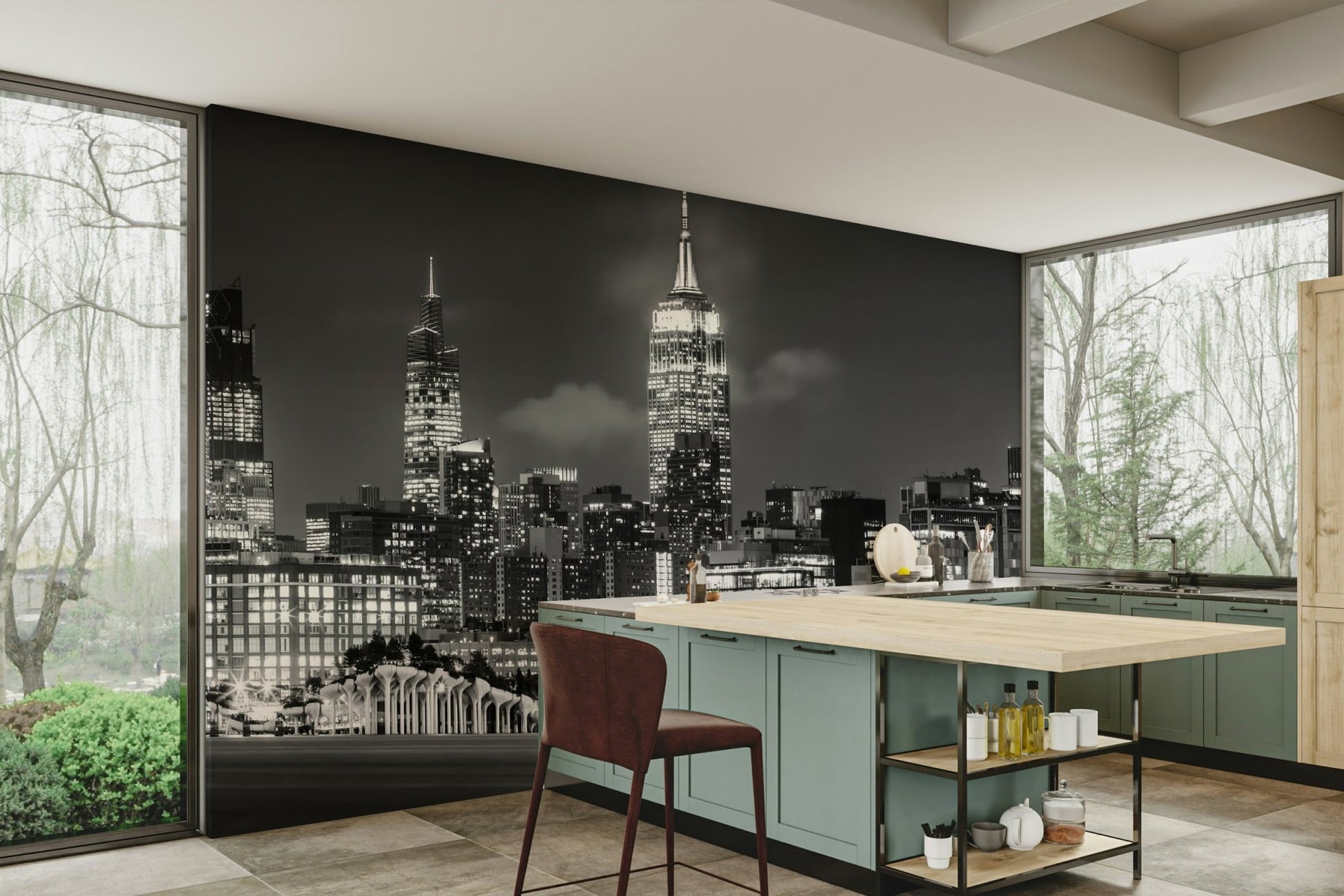 Sophisticated Midtown Manhattan skyline wall mural for rooms

