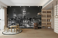 Peel-and-stick monochrome Midtown Manhattan skyline mural

