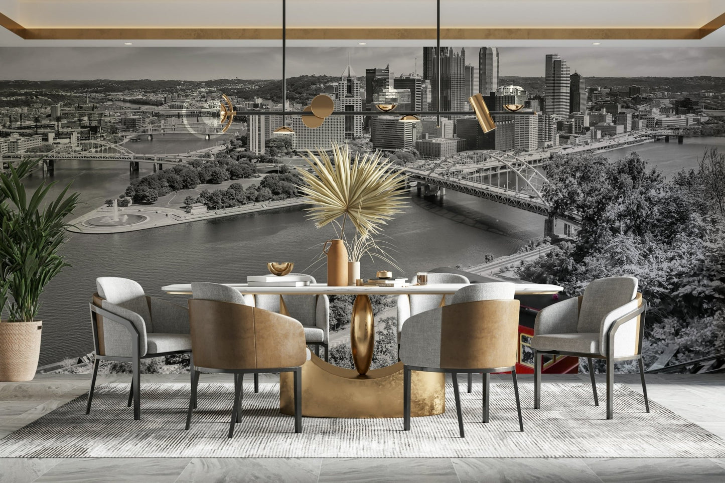 Non-woven mural wallpaper of Pittsburgh buildings

