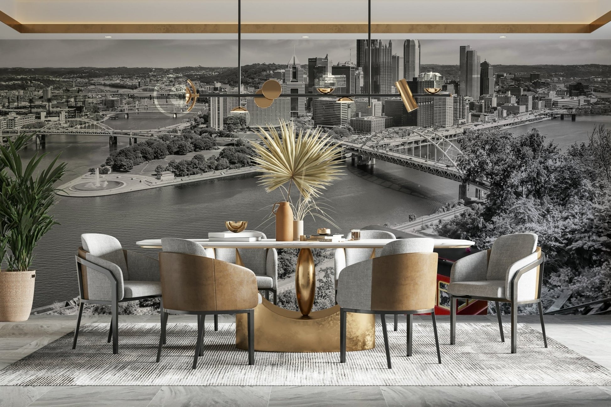 Non-woven mural wallpaper of Pittsburgh buildings

