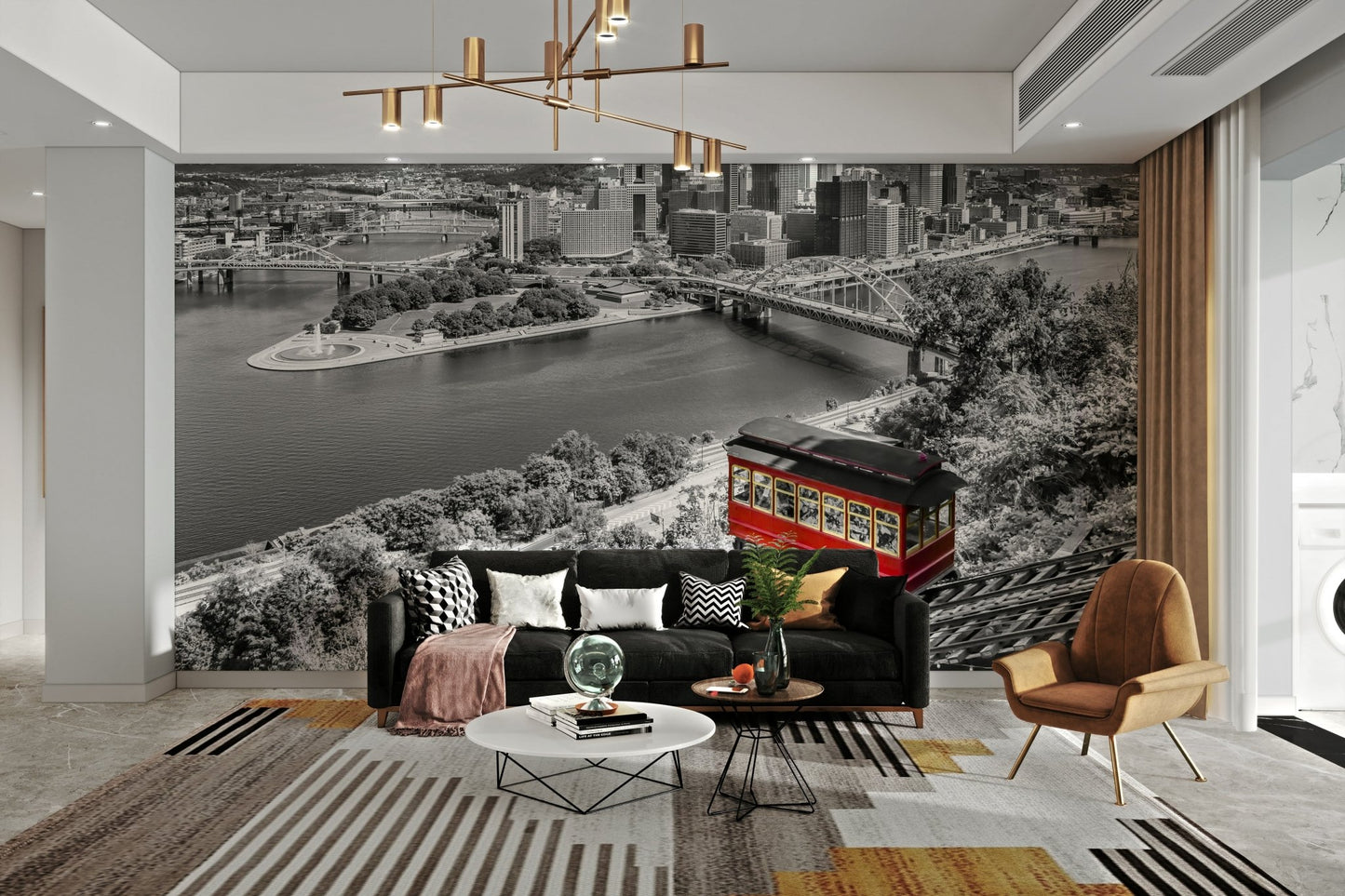 Pittsburgh wall mural with skyline and landmark

