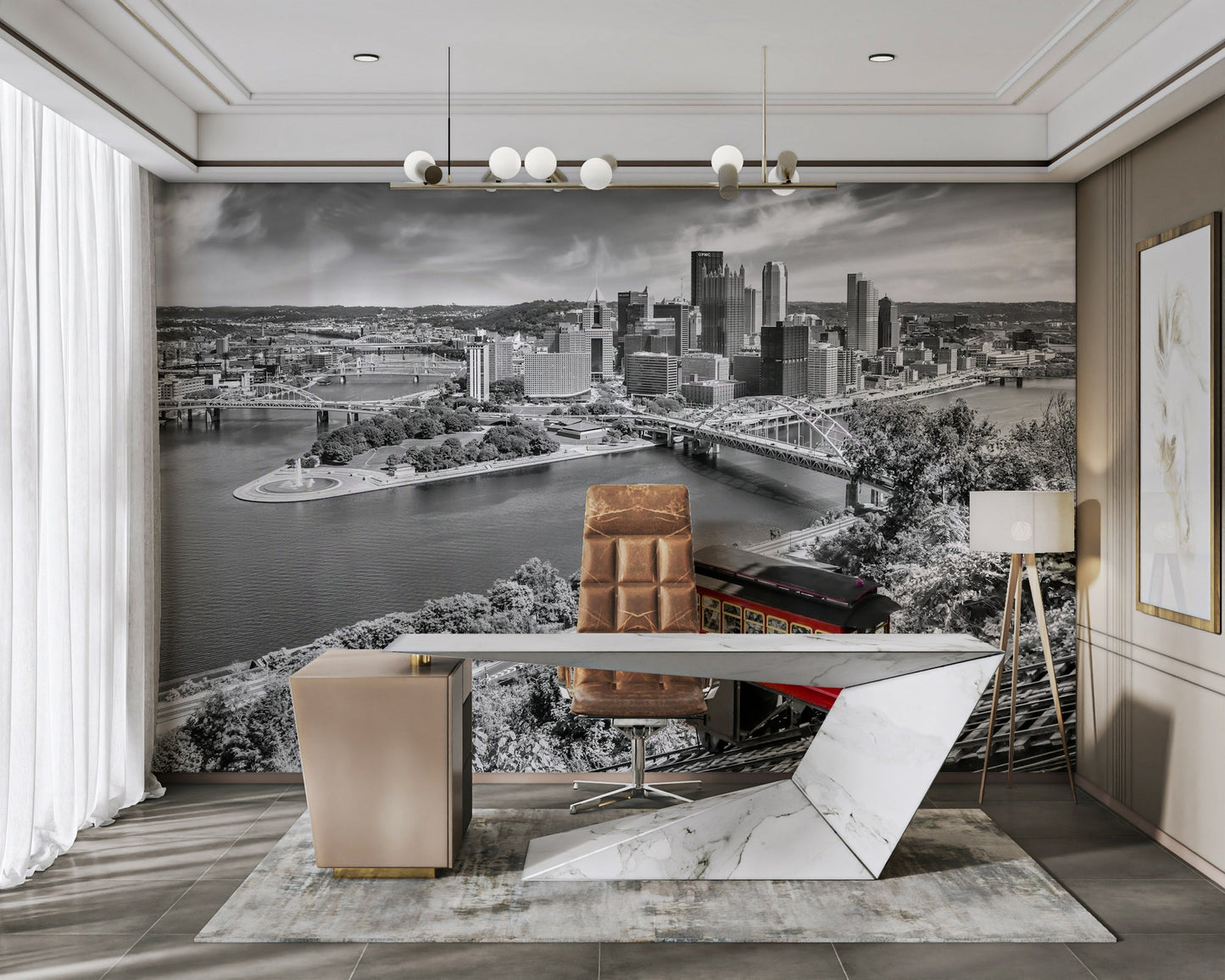 Pittsburgh skyline mural with Duquesne Incline


