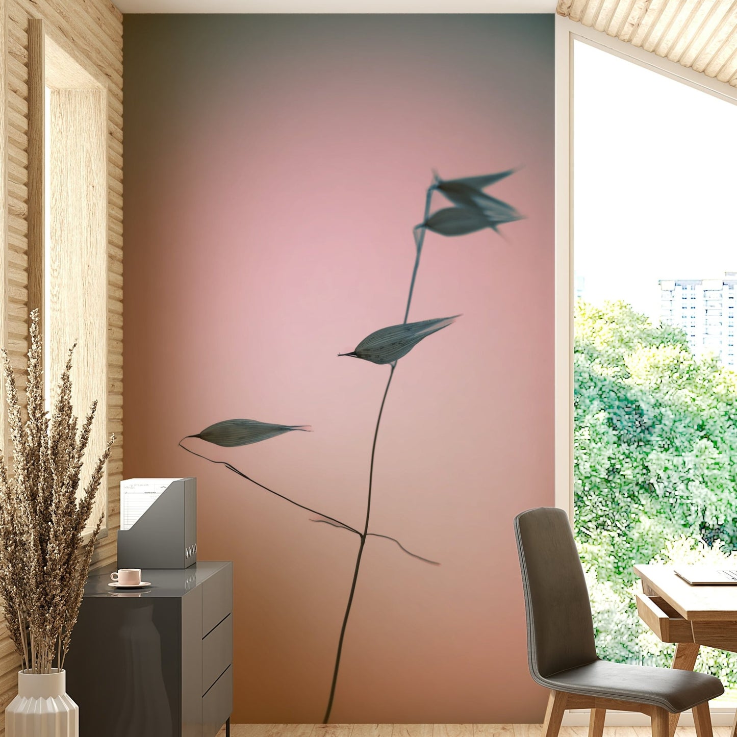 A serene abstract plant wall mural for your decor.

