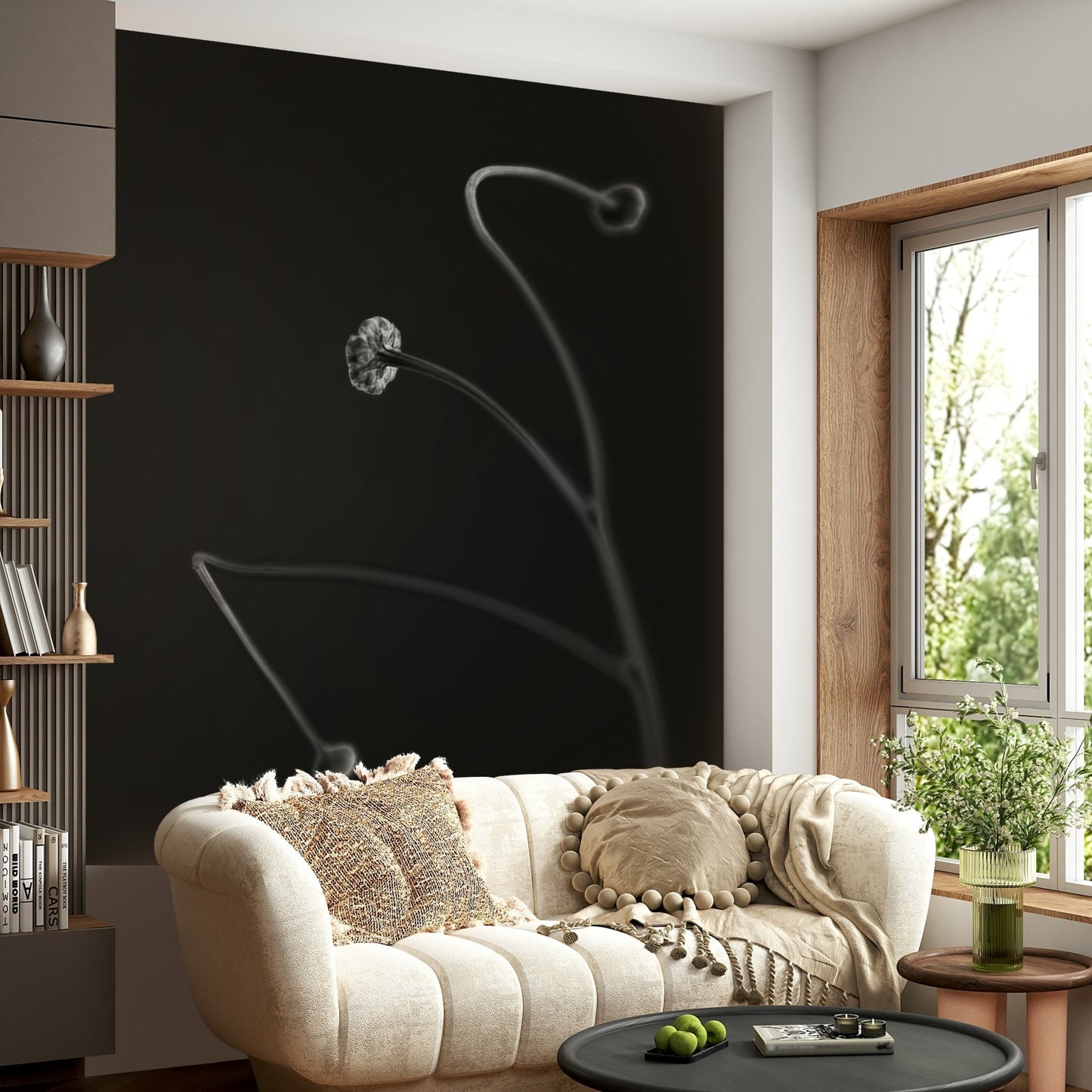 An angled shot of the mural's gentle color palette.