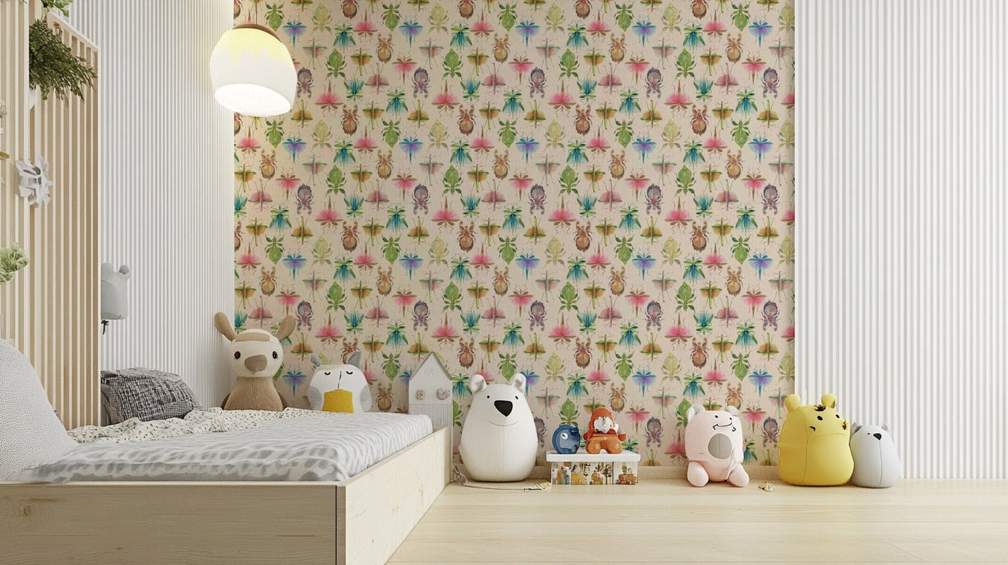 Study room with detailed insect wallpaper design GD485

